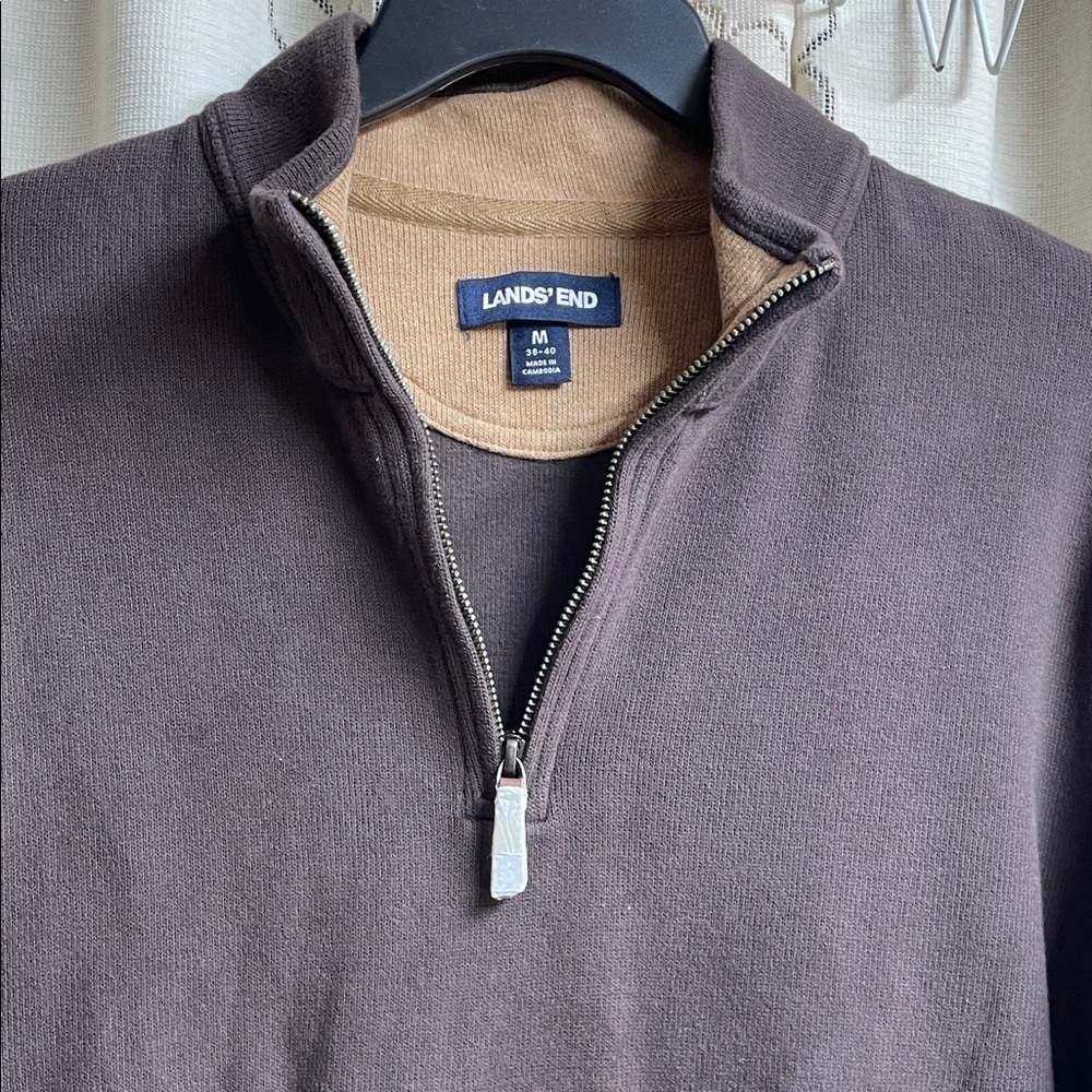 Lands' End Men's Dark Brown Zip-Up Sweater 100%Cotton - Picture 3 of 8